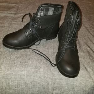 Faux Leather Foldover Combat Boot